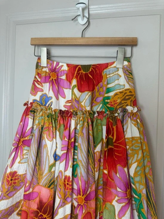 Mara Hoffman Bettina Floral Organic Cotton DropWaist Ruffle Maxi Luxury Skirt,XS - Picture 11 of 15